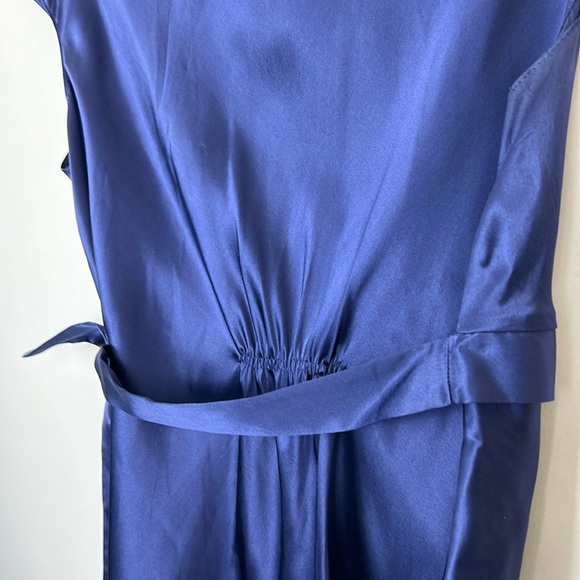 MSSP Max Studio Silk v-neck blouse cap sleeves royal blue waist tie Sz M - Picture 3 of 10